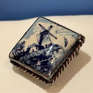 Vintage Windmill Brooch with Blue and White Design